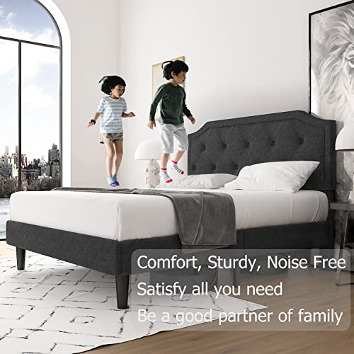 Einfach Queen Size Bed Frame, Upholstered Platform Bed With Strong Wood Slats Support, No Box Spring Needed, Easy Assembly, Dark Grey #TOP7