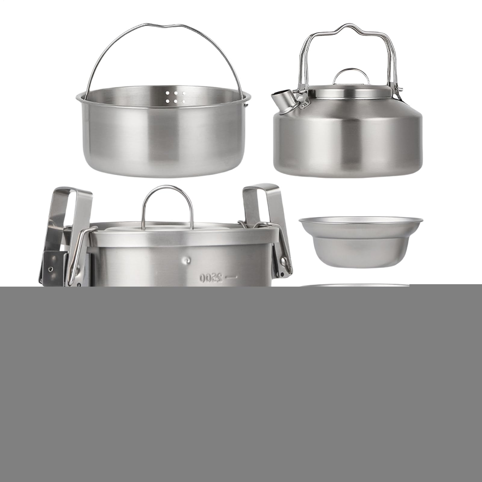 Set da cucina da campeggio, set di pentole portatili per cucinare all'aperto, attrezzatura di sopravvivenza in acciaio inossidabile per adulti e famiglia, ideale per viaggi, escursioni, picnic e