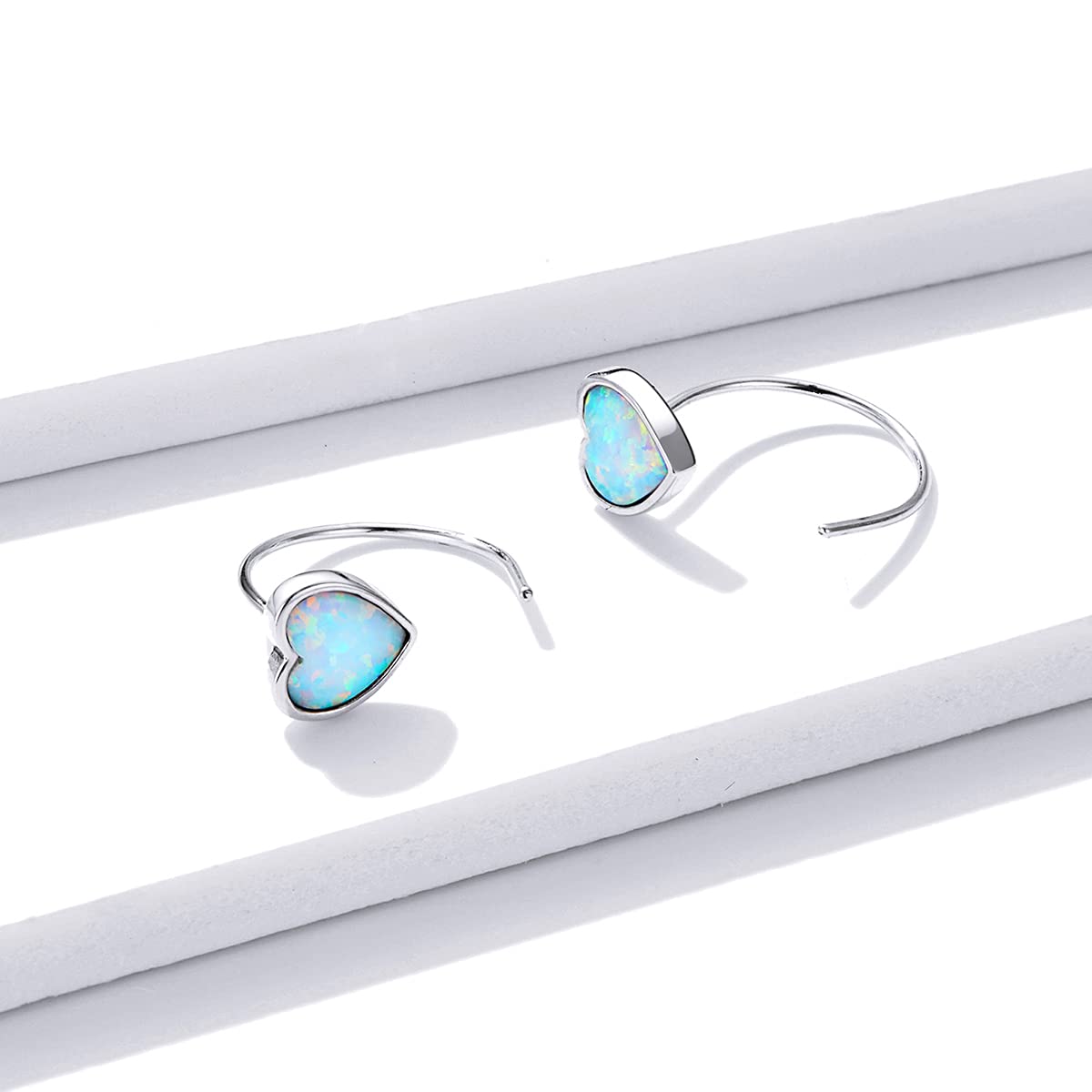 r 925 Sterling Silber Einfache Aurora Romance Herz Opal Ohrstecker für Frauen Mädchen Verlobungsgeschenk Feiner Schmuck