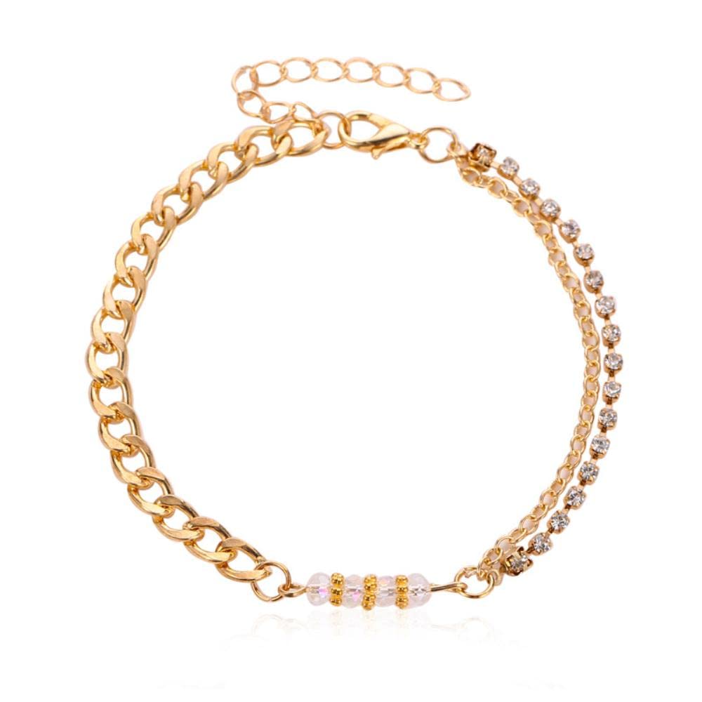 Cavigliera da donna doppio strato in cristallo anello per piede catena multistrato perline cavigliera regalo gioielli alla caviglia (Oro F)
