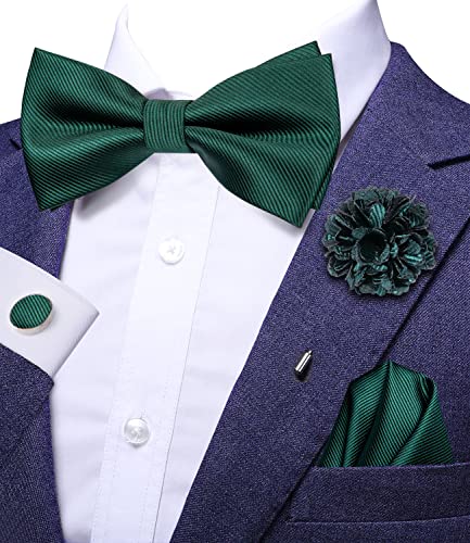 Image of Hi-Tie Bow Ties for Men Pre-Tied Pocket Square with Cufflinks Mens Bowtie Sets for Wedding Formal Party