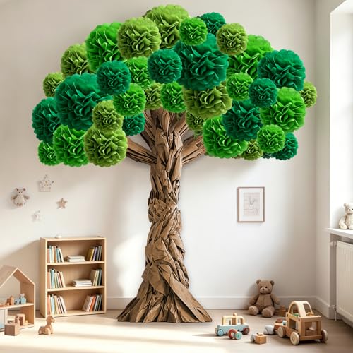 36 Pcs Classroom Tree Bulletin Board Set DIY 3D Cardboard Tree with Paper Pom Poms Kraft Craft Bulletin Board Wall for School Elementary Teacher Chalkboard Educational Welcome Class Decor
