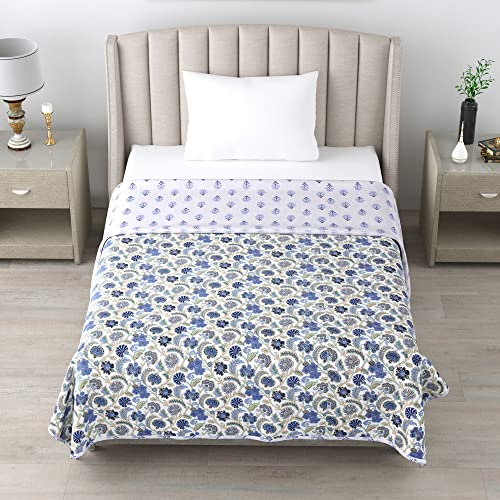 Image of Dohar Single Bed Cotton 100% Cotton Reversible AC Blanket Cotton Single Bed Cotton Quilt Single 180 GSM Cotton Dohar Single Light Weight Soft Blanket Pink (White /Blue)