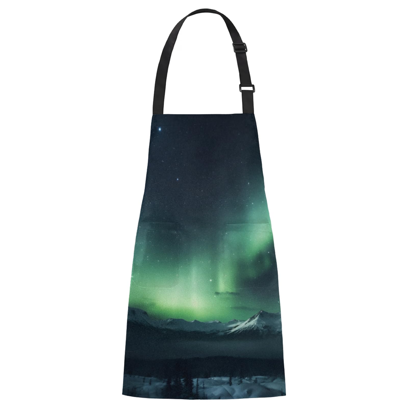 Aurora Borealis Mountain Chef Apron with Pockets Adjustable Shoulder Strap Waterproof Cooking Apron for Kitchen Baking Gardening Pottery Painting