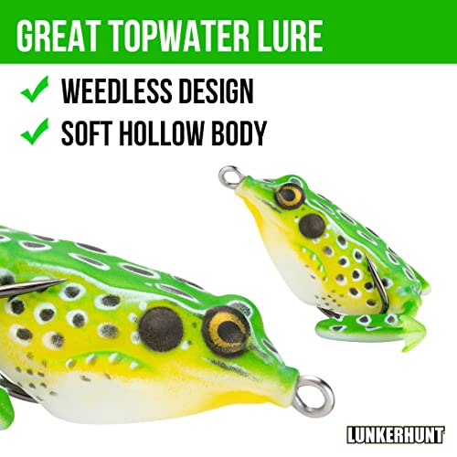 Lunkerhunt Frog Lure For Bass Fishing | Pocket Frog Lure 1.75 Inch | Topwater Fishing Lures With Weedless Hooks For Trout, Pike In Saltwater And Fresh Water #TOP2