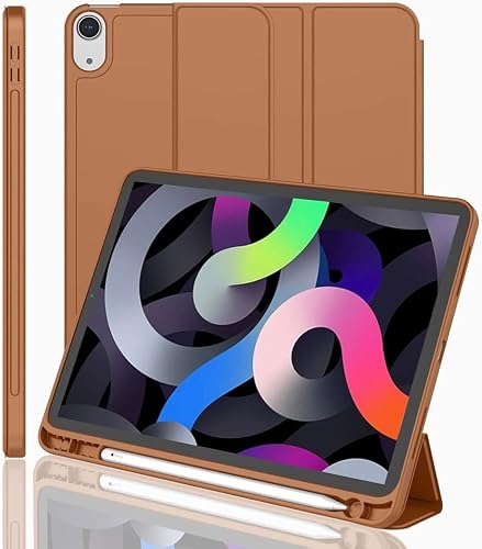 iPad Air 11 Inch Case M4/M3/M2(2026/2025/2024), iPad Air 5th/4th Generation 2022/2020 10.9 Inch with Pencil Holder,Trifold Stand Smart Case with Soft TPU Back (Brown)