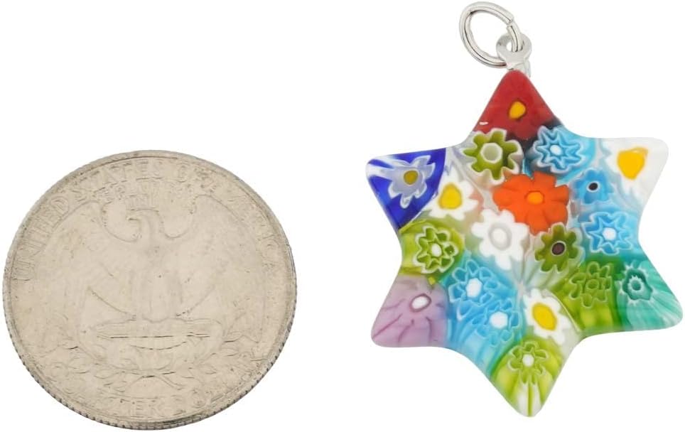 Glass Of Venice Murano Glass Millefiori Star of David Pendant - Pastels