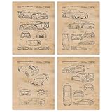 Classic Supra RX7 Exige BRZ Auto Patent Prints, 4 (8x10) Unframed Photos, Wall Art Decor Gift for Home Office Gear Garage Student Teacher Coach Toyota Mazda Lotus Subaru Team Rally Racing Champ