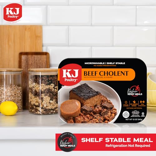 Image of KJ Poultry Kosher Ready Meals - Beef Chulent & Kugel, MRE Meat Meals Ready to Eat, Shabbos Food (12 Pack) Prepared Entree Fully Cooked, Shelf Stable Microwave Dinner Travel, Military, Camping Survival