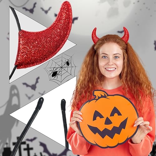 Devil Horns Headband Glitter Red Devil Horn Hairband Headpiece Halloween Dress Accessories