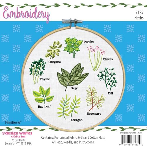 Image of Design Works Crafts Herbs Stamped for Embroidery Kit w /Hoop