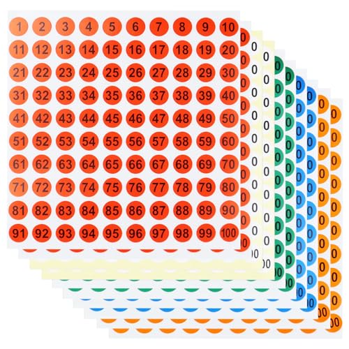 Image of Number Stickers 10 Sheets 1-100 Self-adhesive Number Labels Small Round Number Stickers Stick on Numbers for Sorting and Organising, 10mm, 5 Colours