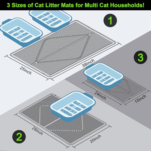 Image of Mofason Rubber Large Cat Litter Mat, Grey Silicone Kitty Cat Litter Box Mat | Waterproof 28 inchx20 inch litter matt for cats; easy clean litter trapping catcher mat, cat litterbox mats, large pet mat cat indoor