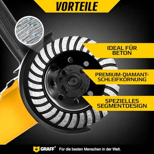 GRAFF Diamant Schleifscheibe 115 mm für Winkelschleifer - Diamant Schleiftopf für Stein, Beton, Fliesenkleber, Granit, Mauerwerk - Professional Turbo Schleifteller