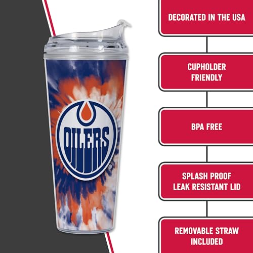 Image of Rico Industries NHL Hockey Team Color Tie Dye 24oz Metallic Acrylic Tumbler with Hinged Lid, Officially Licensed Double Wall Tumbler with Straw