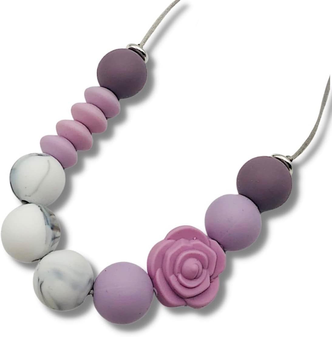 Teething Necklace for Mum to Wear – Silicone Breastfeeding Baby to Chew Nursing – Sensory Jewellery – Flower (Peach)