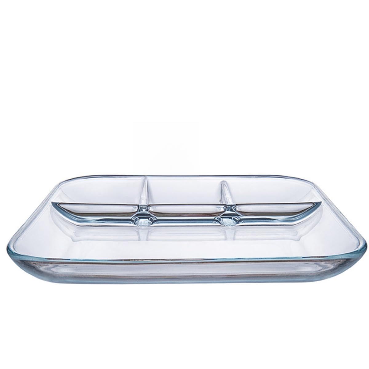 Toyvian 1pc Plateau-repas Compartimenté en Verre Trempé Carré Résistant la Chaleur, Assiette de Collation Solide pour Usage Domestique