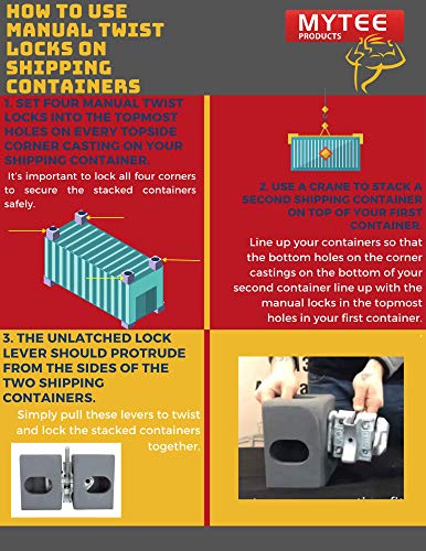 Mytee Products (4 Pack Sea Rail Shipping Container Manual Twist Lock Left-Right Handlocking Casting Steel - No Lever Required - Thumbnail 2