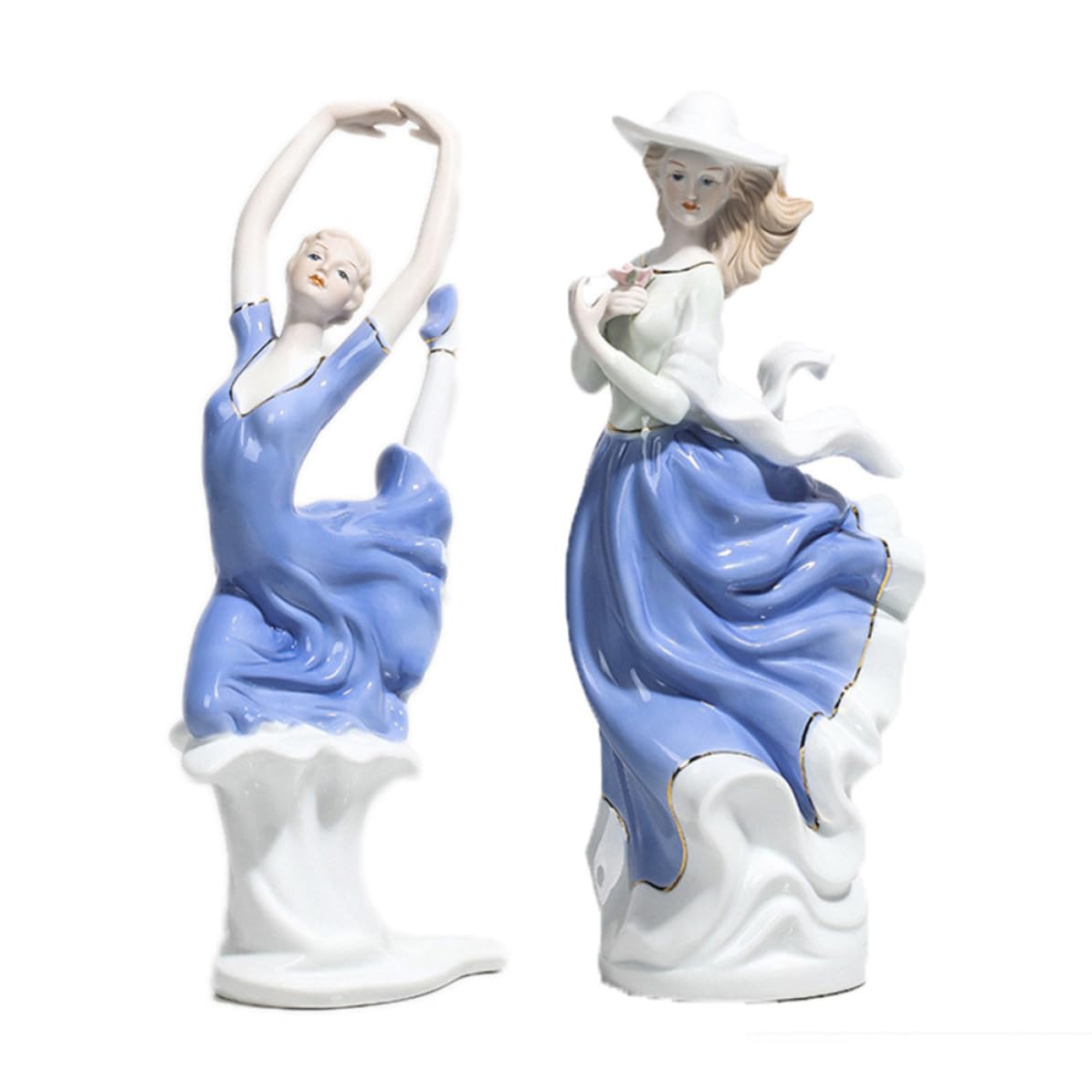 CLISPEED Figura Estatua de Cerámica Azul Estilo Europeo, Escultura Artesanal Única para Adorno de Escritorio y Hogar, Elaborada Manualmente