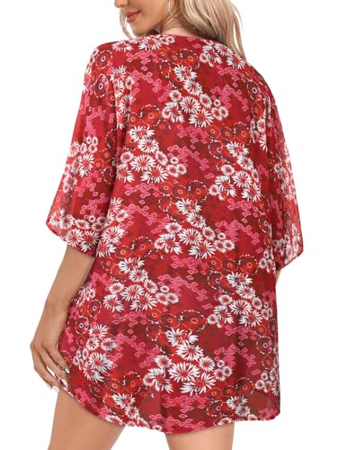 Image of Women Kimono Cardigans Casual Summer Tops Cover up Open Front Floral Print Resort Wear 2026