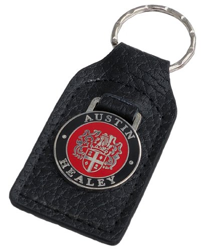 Triple-C Austin-Healey Crest Leather and Enamel Key Ring Key Fob Black