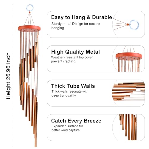 Image of ZAICUS Large Metal Wind Chime for Home & Garden, Rose Gold Wind Bell with Deep Soothing Tones, Outdoor Hanging Decor for Balcony, Patio & Entrance