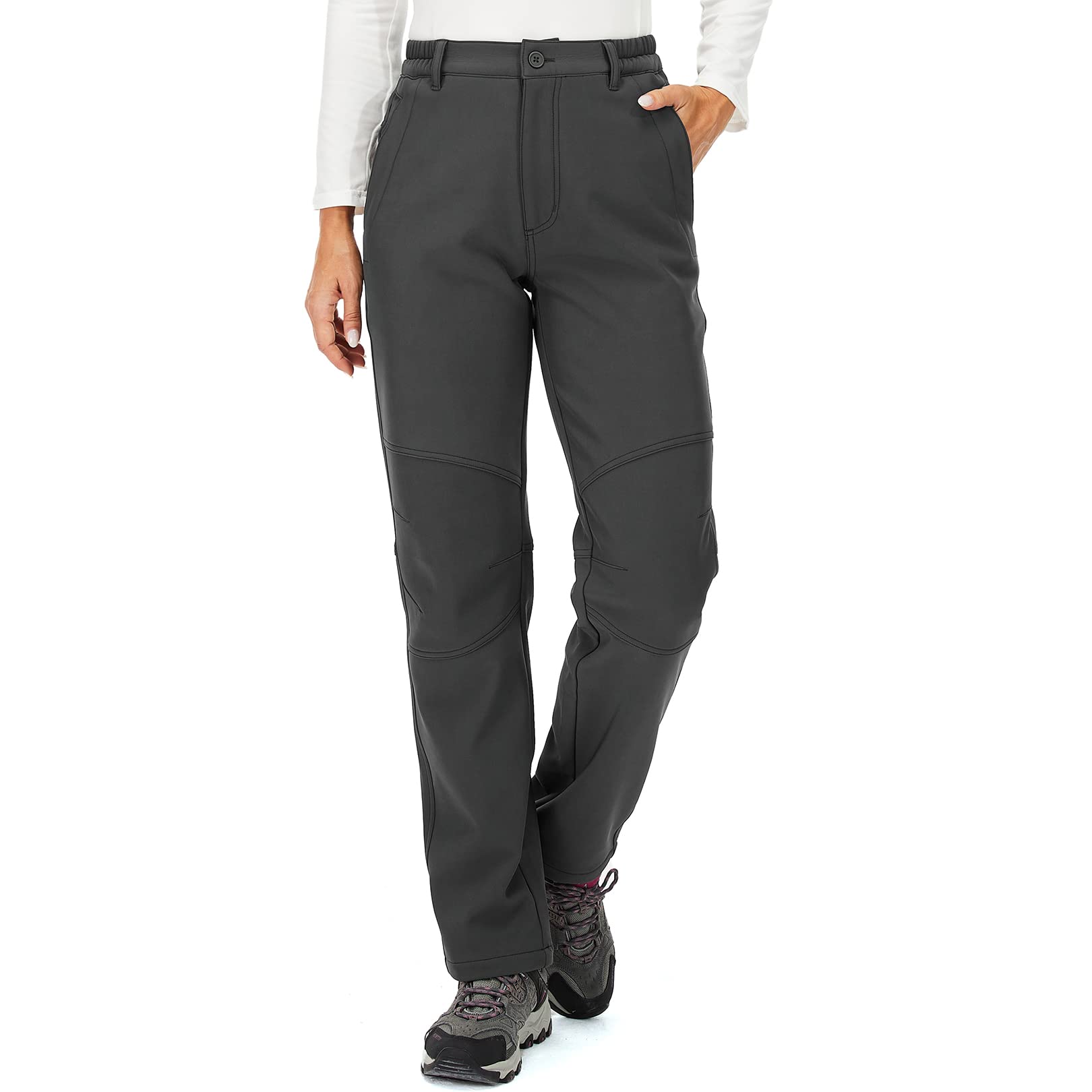 Women's Fleece Lined Waterproof Insulated Softshell Pants Outdoor Snow Ski Pants Winter Warm Hiking Pants,5022,Grey,12