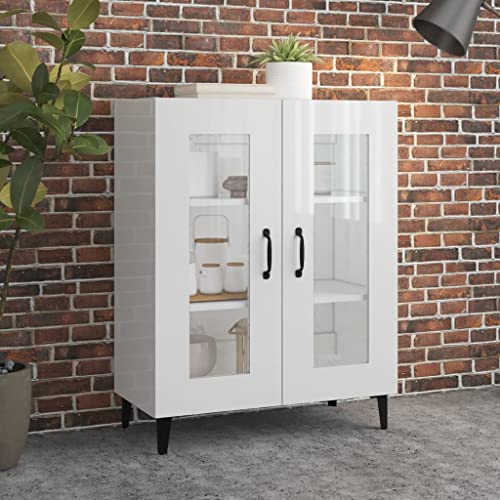 Hovothy Aparador de Madera Contrachapada Blanco Brillan 69,5x34x90cm Vitrina Cristal Vitrina Salon Muebles Vitrinas Aparador Madera Mueble Salon Mueble Cocina Muebles de Cocina Vitrinas para Salon