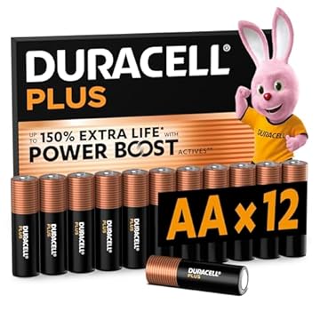 DURACELL Batterie Plus AA (Confezione da 12) – Batterie Alcaline da 1,5 V – Fino al 150% di durata extra con Attivi POWER BOOST– Affidabilità per i dispositivi di utilizzo quotidiano – MN1500