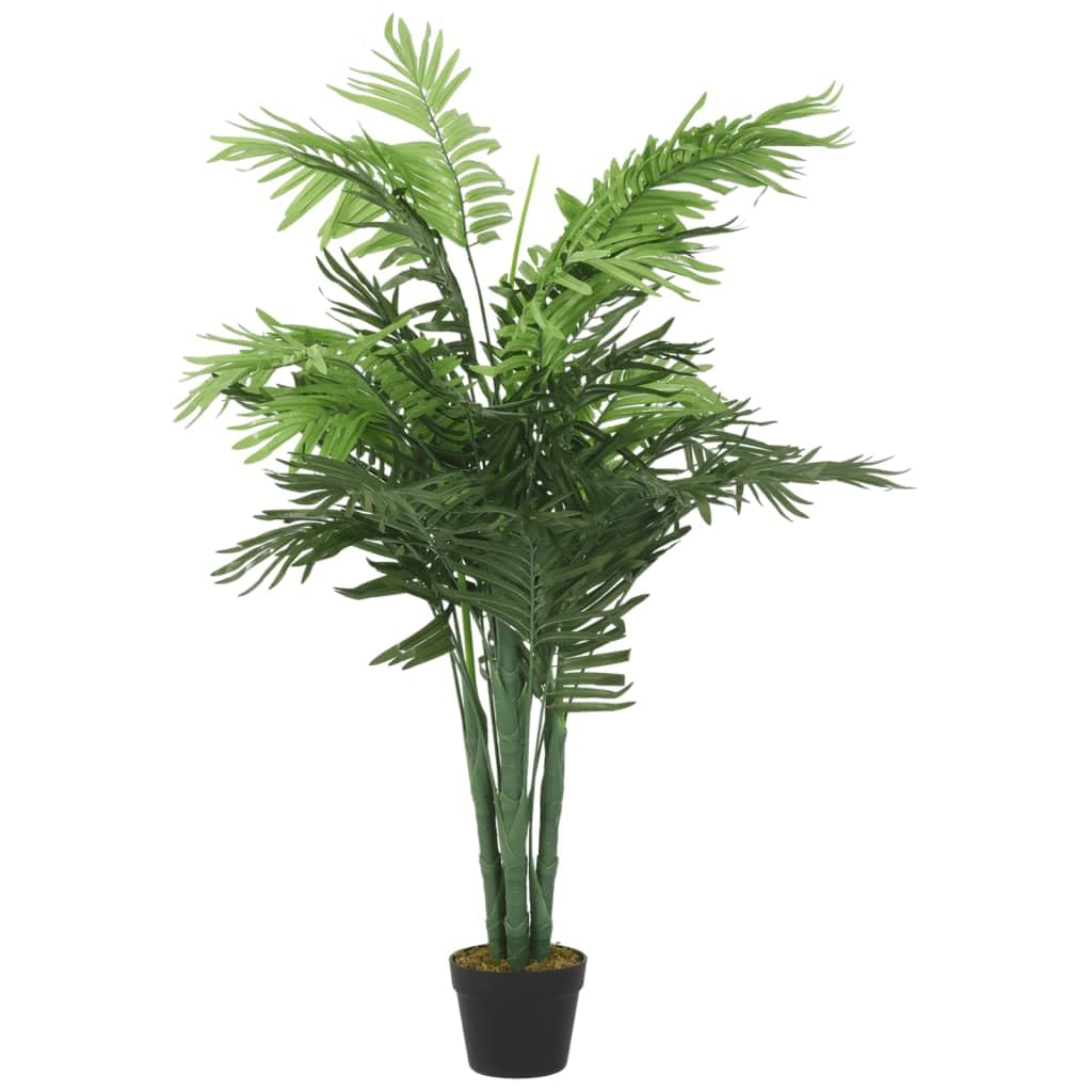 Palma artificiale con 28 foglie, altezza 120 cm, verde, foglie in fibra tessile, tronchi in PE e ferro, vaso di plastica, decorazione per soggiorno, ufficio, balcone e terrazza