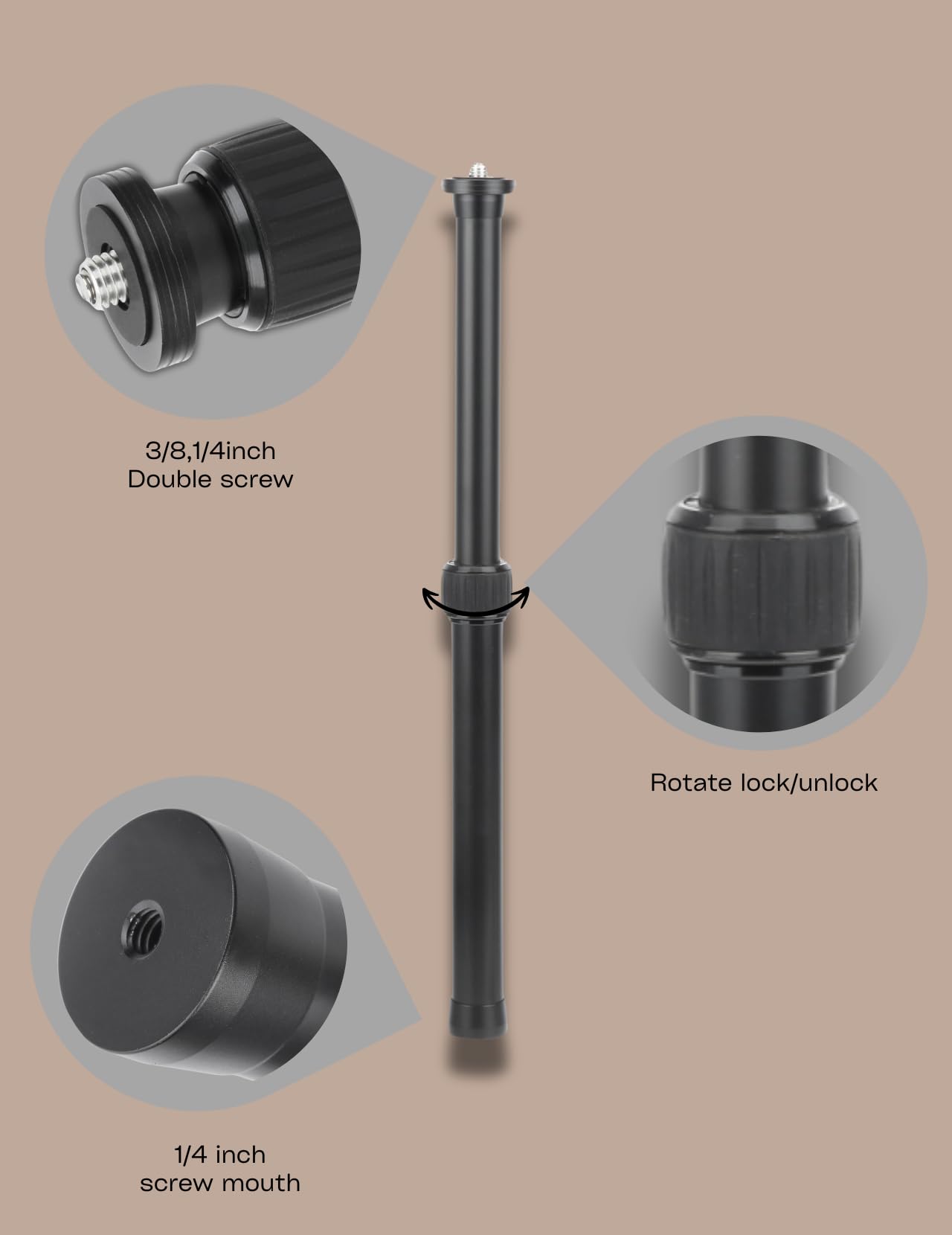 Gimbal-Verlängerungsstange – 2-in-1 Teleskopstange aus Aluminiumlegierung, Verlängerungsrohr 25–41 cm mit 1/4″-3/8″ Schraube für Stativ-Verlängerung, Kamera & Vlog