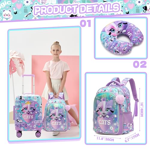 Image of Kids Suitcase Set for Girls Hardside Luggage with Spinner Wheels 5 Piece 16inch Toddler Suitcase for Girls Travel Carry on Luggage Airline Approved
