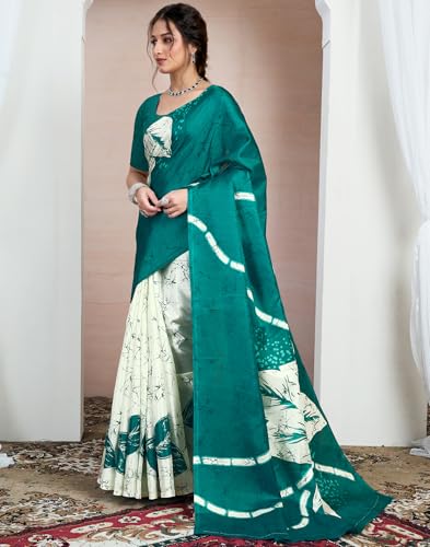 Image of SIRIL Women's Cotton Printed Saree With Unstitched Blouse Piece