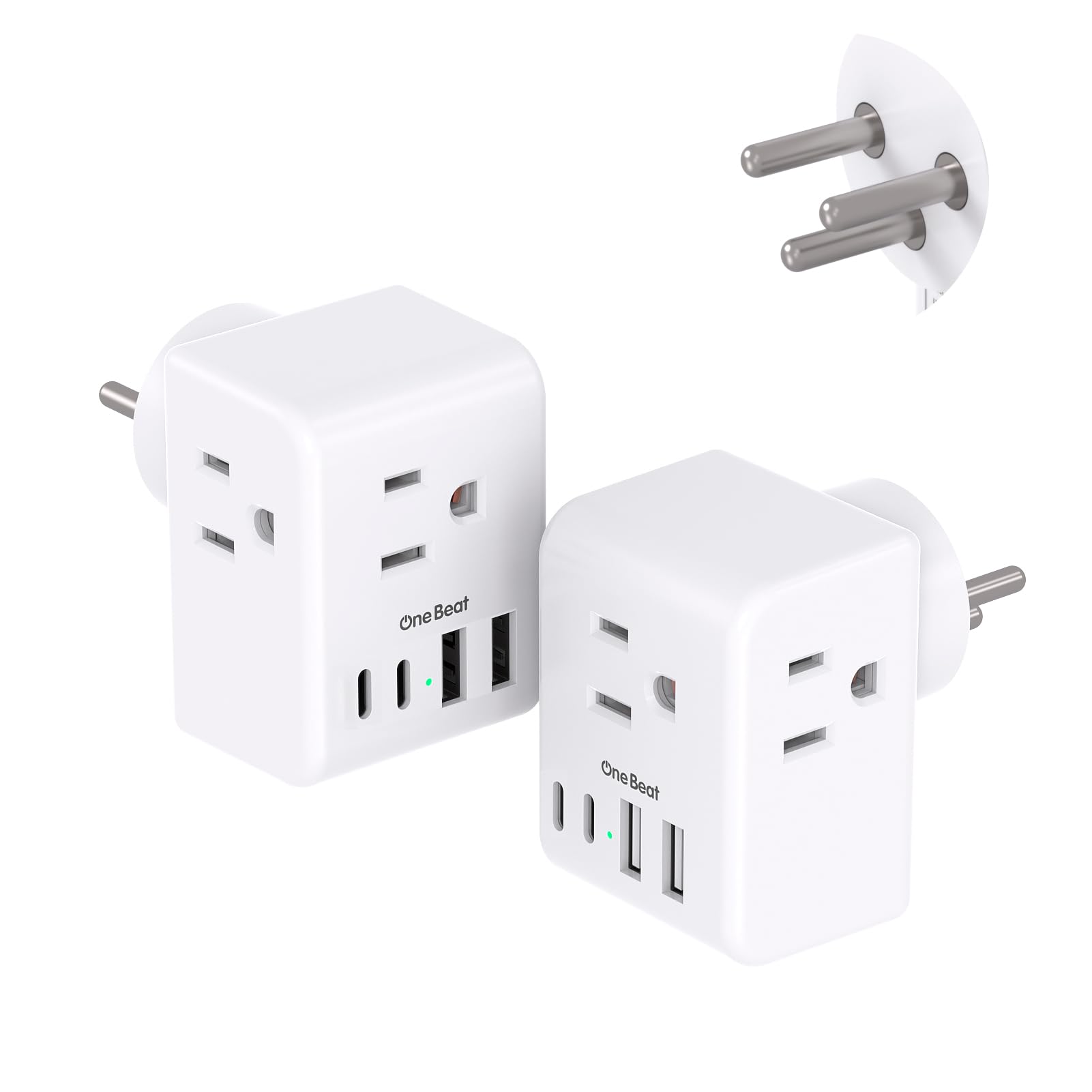 2 Pack Israel Power Adapter One Beat Israel Travel Plug Adapter with 3 American Outlets 4 USB Ports