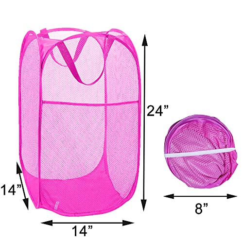 Buenod Pop Up Laundry Hamper, Portable Mesh Laundry Basket, Collapsible Clothes Storage Bin For Bedroom, Dormitory, Rose Red #TOP1