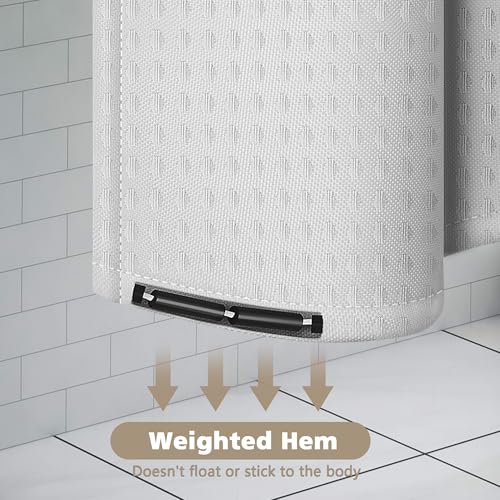 Miniatura 7 de Kaimeiyu Cortina De Ducha Poliéster Cortina De Baño Con 12 Metal Ganchos Cortina Bañera Lavable A Máquina Impermeable Gofre 180 X 180 Cm Blanco