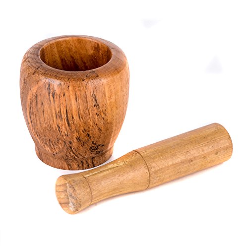 Mortier et Pilon Bois d'olivier de Broyeur Mélange pour Gingembre d'ail, 8cm Cover