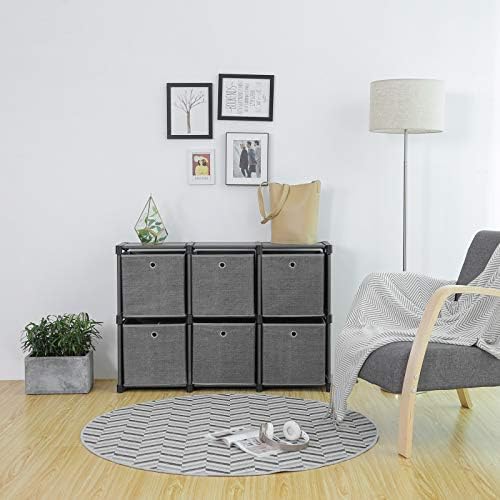 SONGMICS Ladder Storage Unit, 6 Cubes with 6 Storage Boxes, DIY Closet Organiser, Multifunctional with Modular Design, Sturdy Metal Frame, Includes Rubber Mallet, 105 x 30 x 105 cm, Black LSN66BK