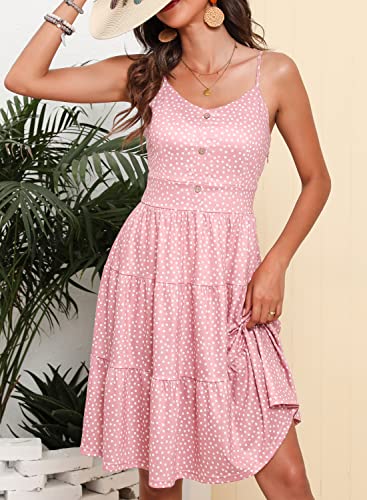 Image of YATHON Sundresses for Women Casual Summer Beach Sleeveless Spaghetti Strap Dress Button Down Ruffle Flowy Pleated Dresses