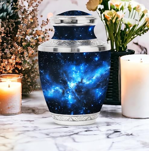 Image of Nebula Large Funeral Urns - Burial Urn for Adult Ashes - Decorative Adult - Human Remains Urn - Cremation Urn for Men & Women - 10 Inch Large with Velvet Bag