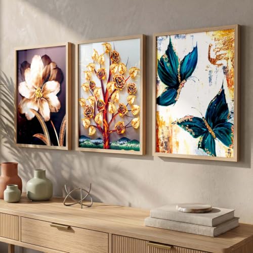 Image of kotart Paintings Modern Art Wall Decor Framed Paintings for Bedroom Room Living Room - Framed Wall Posters /Multicolor,Set of 3 (Art 1, 13x17 inch)