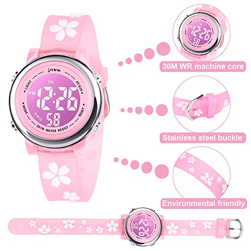 Kids Watch 3D Cartoon Toddler Wrist Digital Watch Waterproof 7 Color Lights with Alarm Stopwatch for 3-10 Year Boys Girls Little Child (Flower Pink)4