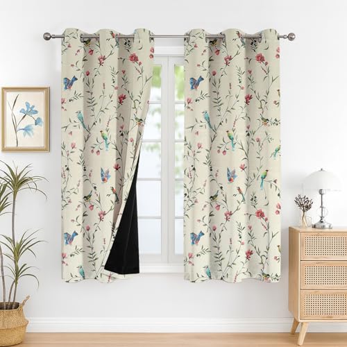 Image of Cloth Fusion Printed 100% Blackout Window Curtains 5 Feet Long Set of 2, Room Darkening Parda with Stainless Steel Grommets for Home Decor (5x4.5 Feet, White Forest)