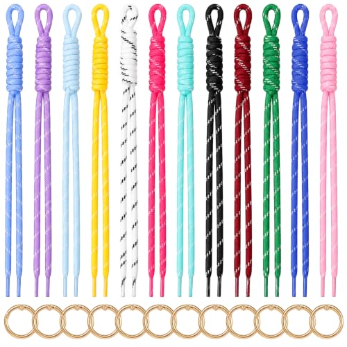 Aysatogc Lot de 12 lanières avec porte-clés en métal - Porte-clés en paracorde coloré - Pendentif de sac tressé fait à la main - Pour camping, randonnée, sac à dos