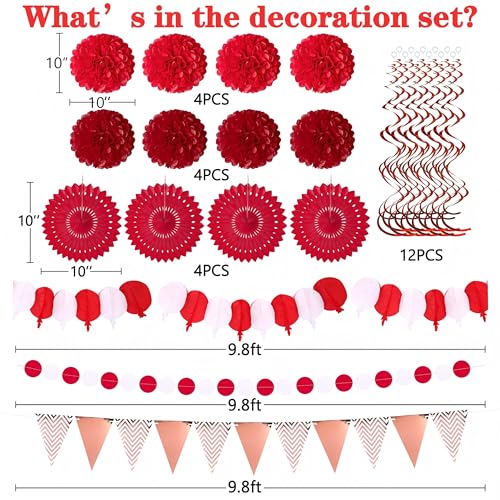 Image of Moon Boat 35PCS Party Decorations Paper Fan Hanging Set - Birthday,Wedding,Baby Shower,Circus,Festival Decor (Red)