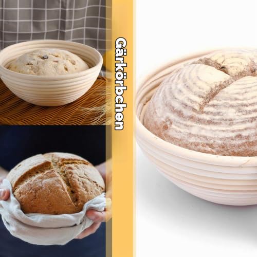Foto von 2 Pack 22cm Rund Gärkörbchen Banneton Brotform Korb,Handgewebter Natürlicher Rattan Gärkorb mit Leinen Liner Stoff,Backzubehör für Heim und Profi-Bäcker.
