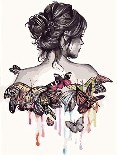 WISKALON Pintura por Números para Adultos, DIY Pintura al óleo Pintar por Numeros Kits Sobre Lienzo con Pinceles, Chica de belleza 16 * 20 Pulgadas Sin Marco