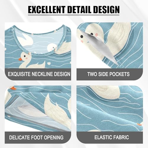 ALAZA Duck Blue Wave Pajamas Set Short Sleeve Cotton Sleepwear Summer Pjs 2 Piece 5-14Y4