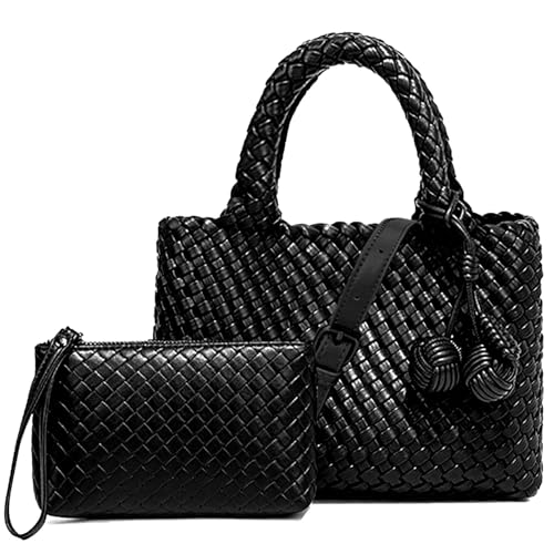 Image of Woven Tote Bag for Women with Coin Purse, Foldable Chain Small Crossbody Handbags, Fashion Shoulder Bag, Hobo Satchel