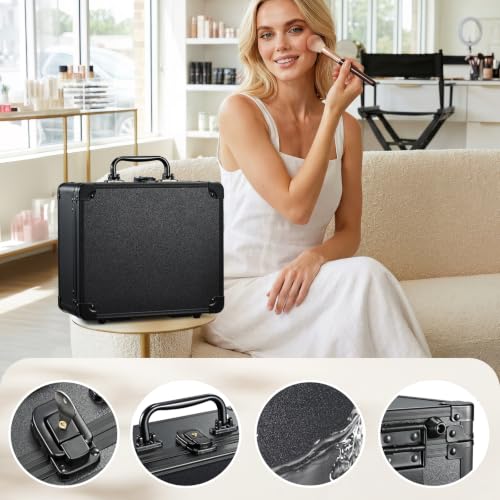 Faquenc Makeup Bag with LED Mirror – Hard Makeup Case with Lighted Mirror, Portable Makeup Organizer Box with 3-Color LED Light, Makeup Train Case with 6 Dividers, Makeup Travel Case for Women — view 6